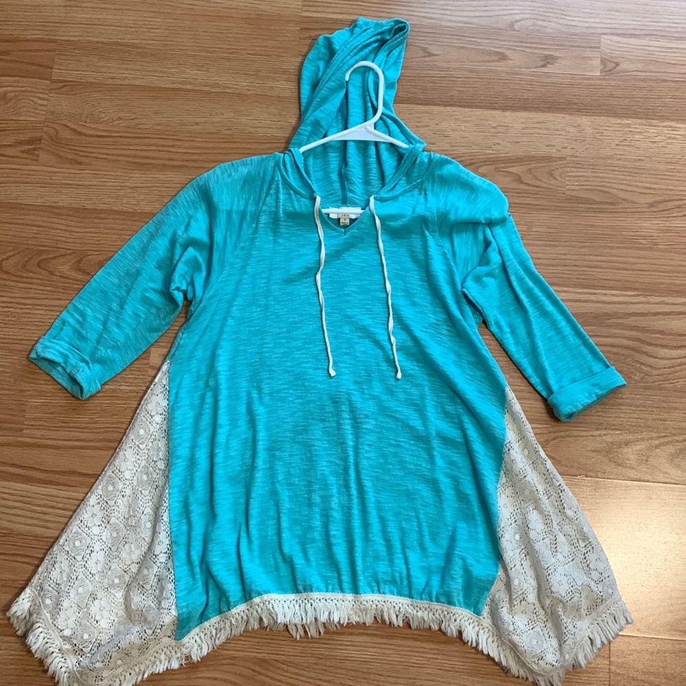 Umgee Beachy Crochet Sides Teal Top